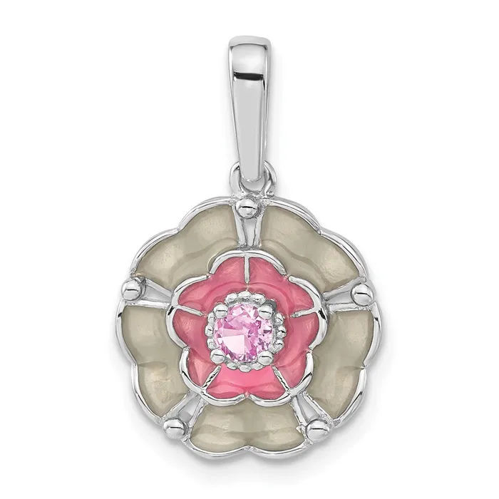 Goldia Necklaces Sterling Silver Polished Enamel u0026 Created Pink Sapphire Flower Pendant Goldia Necklaces Sterling Silver Polished Enamel u0026 Created Pink Sapphire Flower Pendant