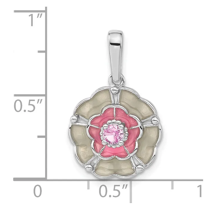 Goldia Necklaces Sterling Silver Polished Enamel u0026 Created Pink Sapphire Flower Pendant