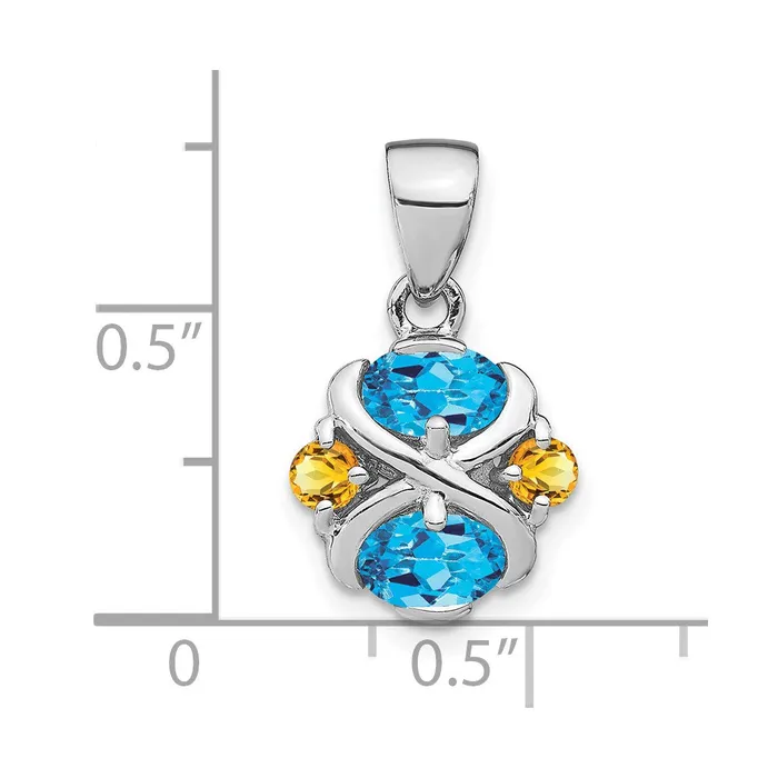 Goldia Necklaces Sterling Silver Rhodiumplated Blue Topaz and Citrine Pendant