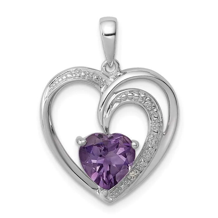 Goldia Necklaces Sterling Silver Rhodium Plated Diamond and Amethyst Heart Pendant Goldia Necklaces Sterling Silver Rhodium Plated Diamond and Amethyst Heart Pendant