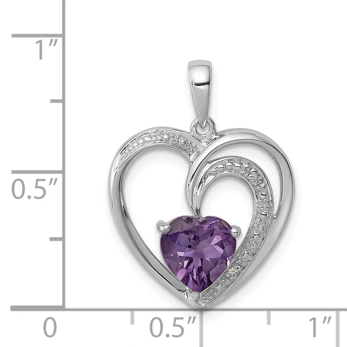 Goldia Necklaces Sterling Silver Rhodium Plated Diamond and Amethyst Heart Pendant