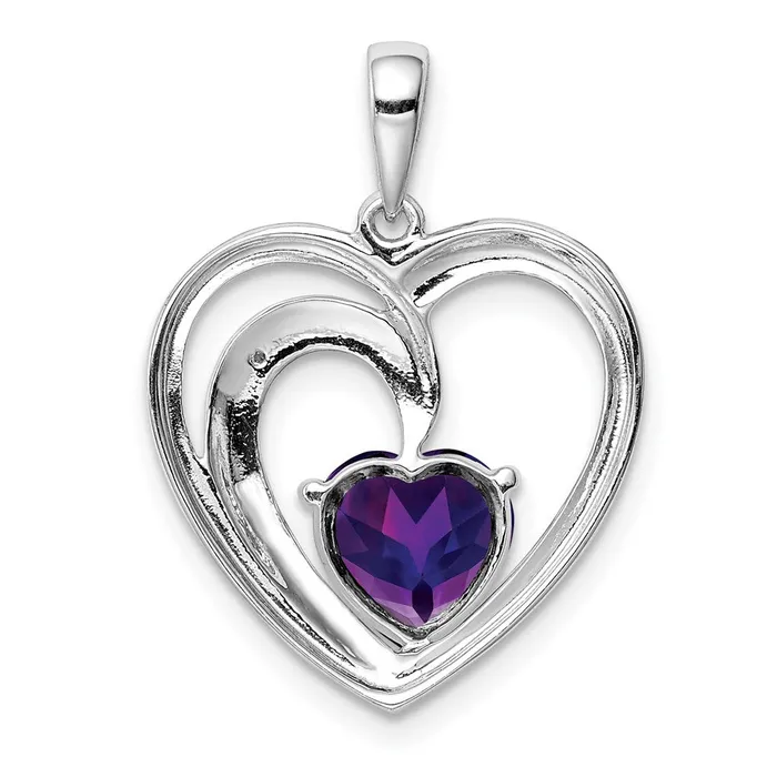 Goldia Necklaces Sterling Silver Rhodium Plated Diamond and Amethyst Heart Pendant
