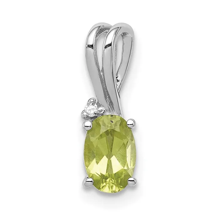 Goldia Necklaces Sterling Silver Rhodium Plated Diamond and Peridot Oval Pendant Goldia Necklaces Sterling Silver Rhodium Plated Diamond and Peridot Oval Pendant