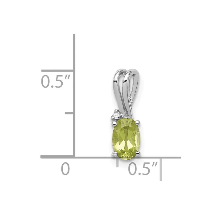 Goldia Necklaces Sterling Silver Rhodium Plated Diamond and Peridot Oval Pendant