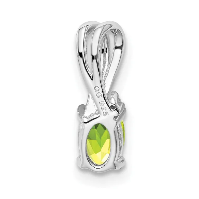 Goldia Necklaces Sterling Silver Rhodium Plated Diamond and Peridot Oval Pendant