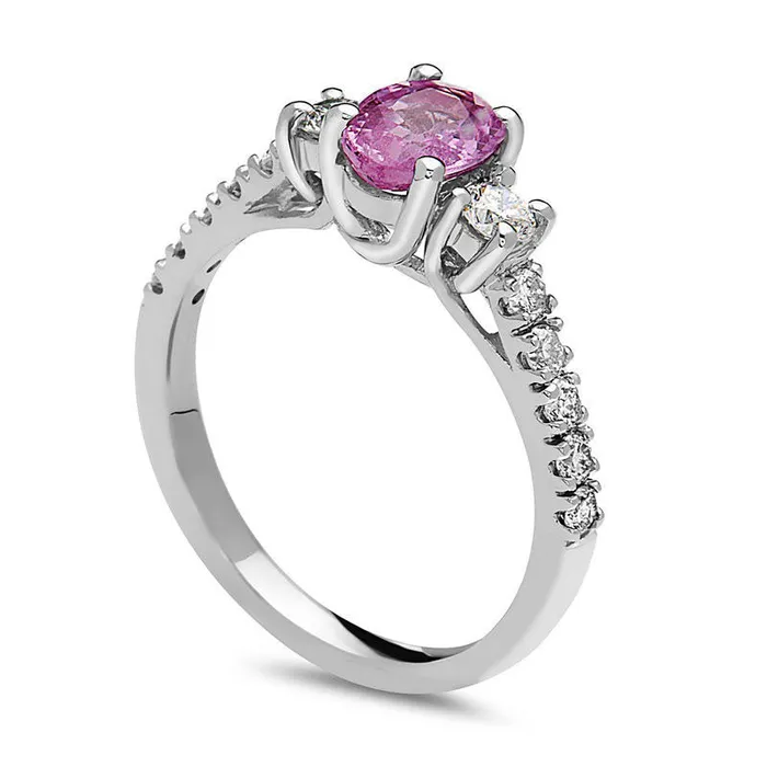 Goldia Oval Pink Sapphire and 050 CT TW Natural Diamond Three Stone Engagement Ring in Solid 14K White Gold Rings Goldia Oval Pink Sapphire and 050 CT TW Natural Diamond Three Stone Engagement Ring in Solid 14K White Gold Rings