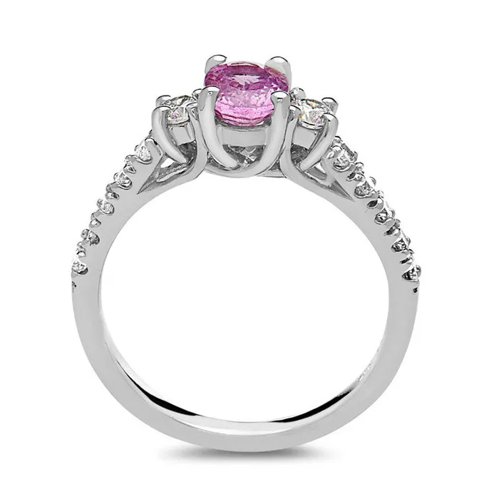 Goldia Oval Pink Sapphire and 050 CT TW Natural Diamond Three Stone Engagement Ring in Solid 14K White Gold Rings Goldia Oval Pink Sapphire and 050 CT TW Natural Diamond Three Stone Engagement Ring in Solid 14K White Gold Rings