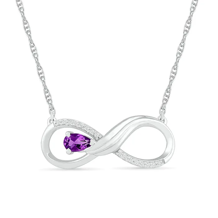 Goldia PearShaped Amethyst and 005 CT TW Natural Diamond Winged Infinity Necklace in Sterling Silver Necklaces