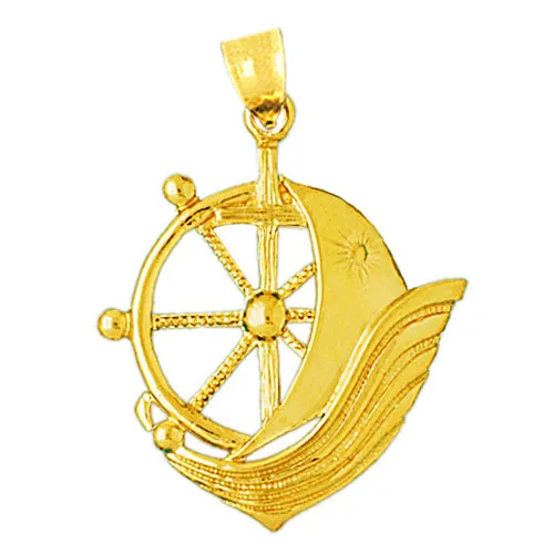 Goldia PreStyled Sets 14K Gold Ship Wheel Catboat Pendant