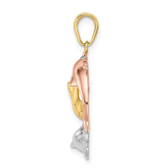 Goldia PreStyled Sets 14k TriColor Gold Triple Dolphin Circle Pendant