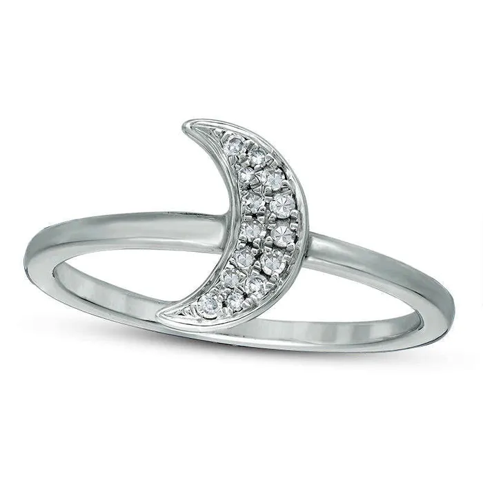 Goldia Rings 010 CT TW Natural Diamond Crescent Moon Ring in Sterling Silver Goldia Rings 010 CT TW Natural Diamond Crescent Moon Ring in Sterling Silver