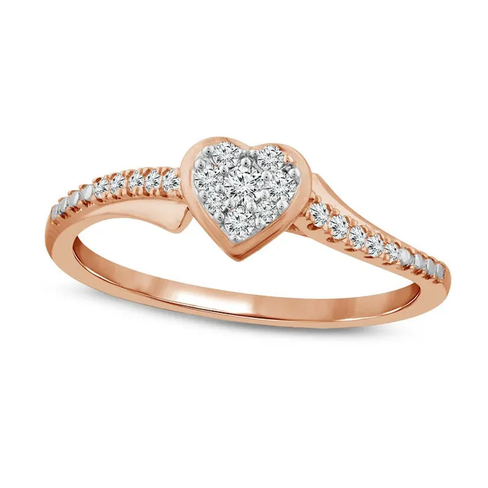 Goldia Rings 017 CT TW Composite Heart Natural Diamond Bypass Promise Ring in Solid 10K Rose Gold Goldia Rings 017 CT TW Composite Heart Natural Diamond Bypass Promise Ring in Solid 10K Rose Gold
