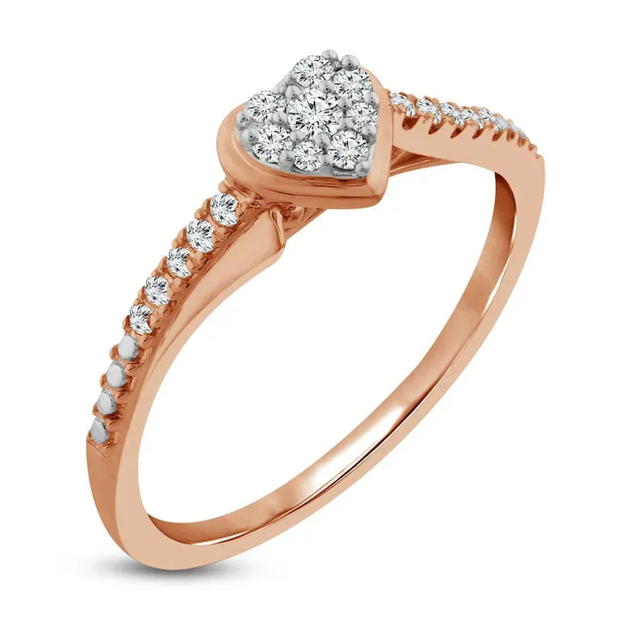 Goldia Rings 017 CT TW Composite Heart Natural Diamond Bypass Promise Ring in Solid 10K Rose Gold Goldia Rings 017 CT TW Composite Heart Natural Diamond Bypass Promise Ring in Solid 10K Rose Gold