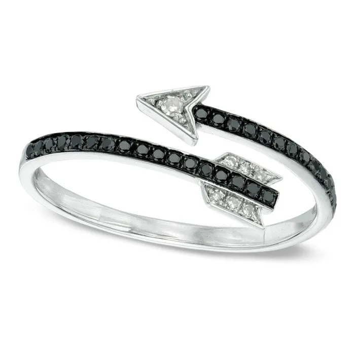 Goldia Rings 017 CT TW Enhanced Black and White Natural Diamond Wrapped Arrow Ring in Sterling Silver Goldia Rings 017 CT TW Enhanced Black and White Natural Diamond Wrapped Arrow Ring in Sterling Silver