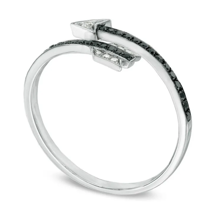 Goldia Rings 017 CT TW Enhanced Black and White Natural Diamond Wrapped Arrow Ring in Sterling Silver Goldia Rings 017 CT TW Enhanced Black and White Natural Diamond Wrapped Arrow Ring in Sterling Silver