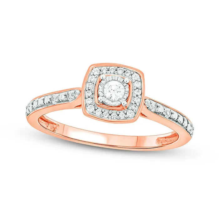Goldia Rings 017 CT TW Natural Diamond Cushion Frame Promise Ring in Sterling Silver with Solid 14K Rose Gold Plate Goldia Rings 017 CT TW Natural Diamond Cushion Frame Promise Ring in Sterling Silver with Solid 14K Rose Gold Plate