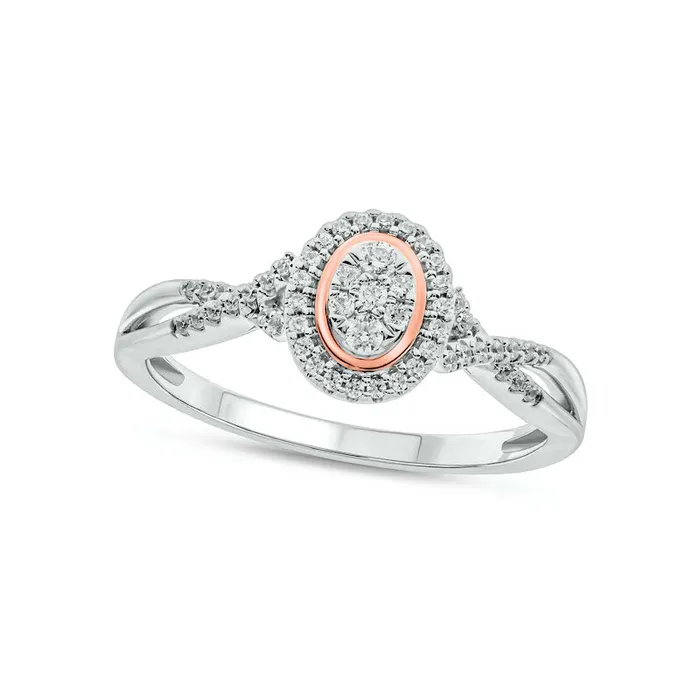 Goldia Rings 020 CT TW Composite Natural Diamond OvalShaped Frame Twist Shank Promise Ring in Solid 10K TwoTone Gold Goldia Rings 020 CT TW Composite Natural Diamond OvalShaped Frame Twist Shank Promise Ring in Solid 10K TwoTone Gold