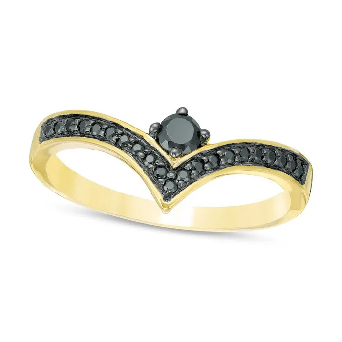 Goldia Rings 020 CT TW Enhanced Black Natural Diamond Chevron Ring in Solid 10K Yellow Gold Goldia Rings 020 CT TW Enhanced Black Natural Diamond Chevron Ring in Solid 10K Yellow Gold