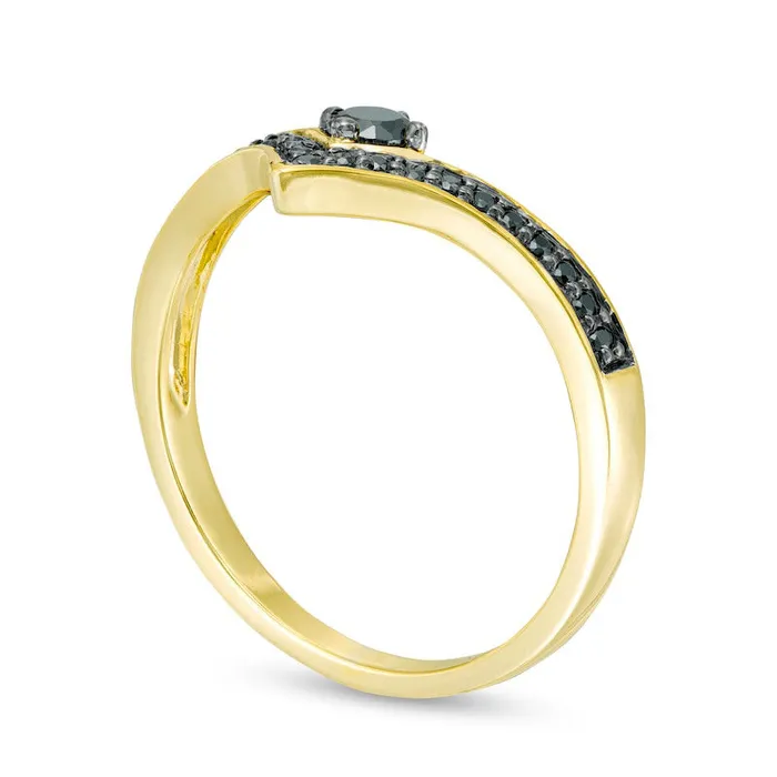 Goldia Rings 020 CT TW Enhanced Black Natural Diamond Chevron Ring in Solid 10K Yellow Gold Goldia Rings 020 CT TW Enhanced Black Natural Diamond Chevron Ring in Solid 10K Yellow Gold