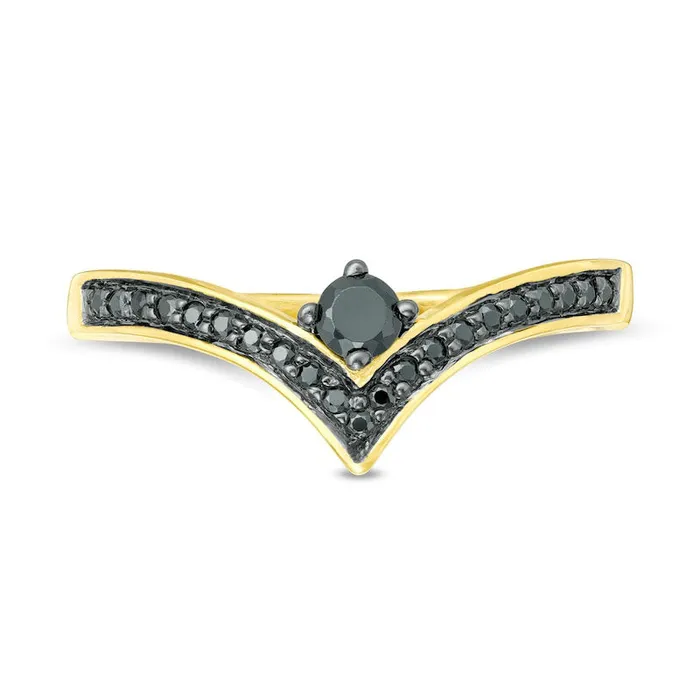Goldia Rings 020 CT TW Enhanced Black Natural Diamond Chevron Ring in Solid 10K Yellow Gold Goldia Rings 020 CT TW Enhanced Black Natural Diamond Chevron Ring in Solid 10K Yellow Gold
