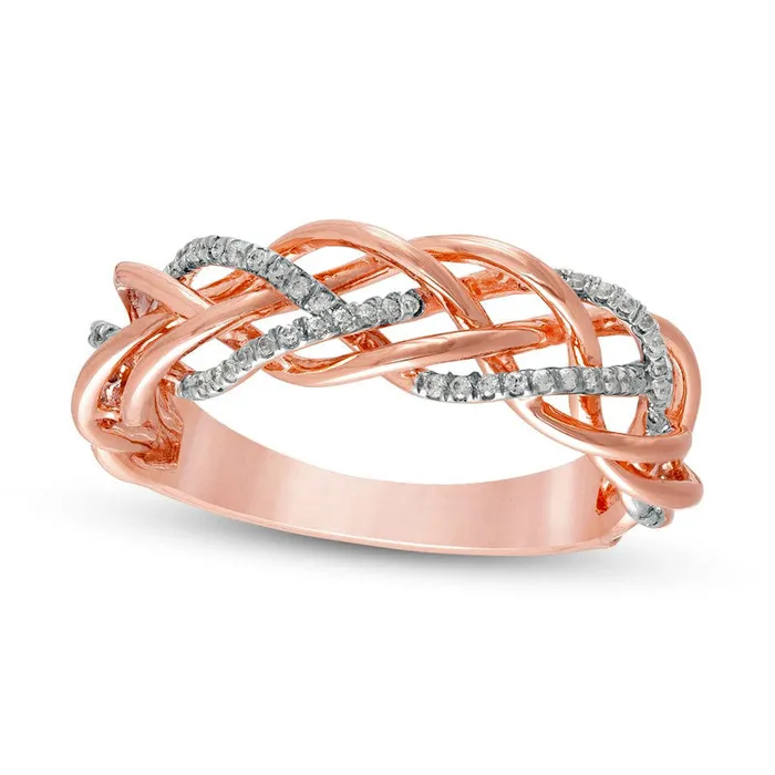 Goldia Rings 020 CT TW Natural Diamond Woven Ring in Solid 10K Rose Gold Goldia Rings 020 CT TW Natural Diamond Woven Ring in Solid 10K Rose Gold