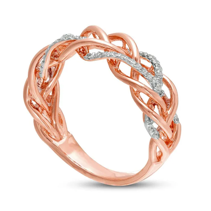 Goldia Rings 020 CT TW Natural Diamond Woven Ring in Solid 10K Rose Gold Goldia Rings 020 CT TW Natural Diamond Woven Ring in Solid 10K Rose Gold