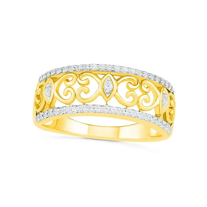 Goldia Rings 025 CT TW Natural Diamond Ornate Scrollwork Ring in Solid 10K Yellow Gold Goldia Rings 025 CT TW Natural Diamond Ornate Scrollwork Ring in Solid 10K Yellow Gold