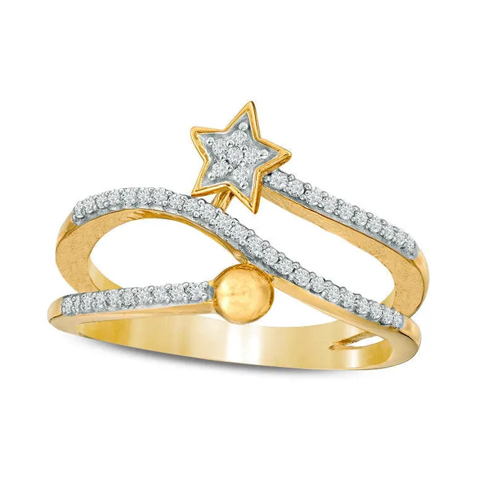 Goldia Rings 025 CT TW Natural Diamond Star and Ball Wrap Ring in Sterling Silver with Solid 14K Gold Plate Goldia Rings 025 CT TW Natural Diamond Star and Ball Wrap Ring in Sterling Silver with Solid 14K Gold Plate