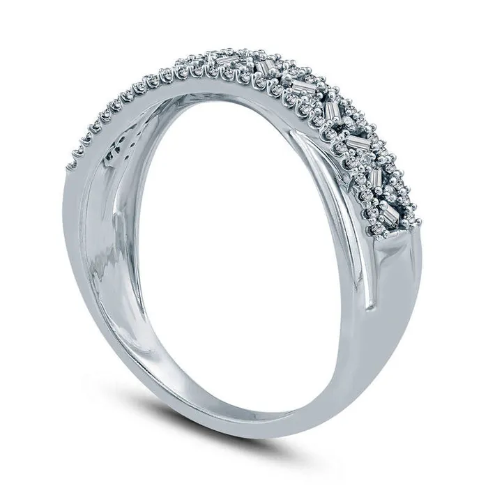 Goldia Rings 033 CT TW Baguette and Round Natural Diamond Crossover Ring in Solid 10K White Gold Goldia Rings 033 CT TW Baguette and Round Natural Diamond Crossover Ring in Solid 10K White Gold