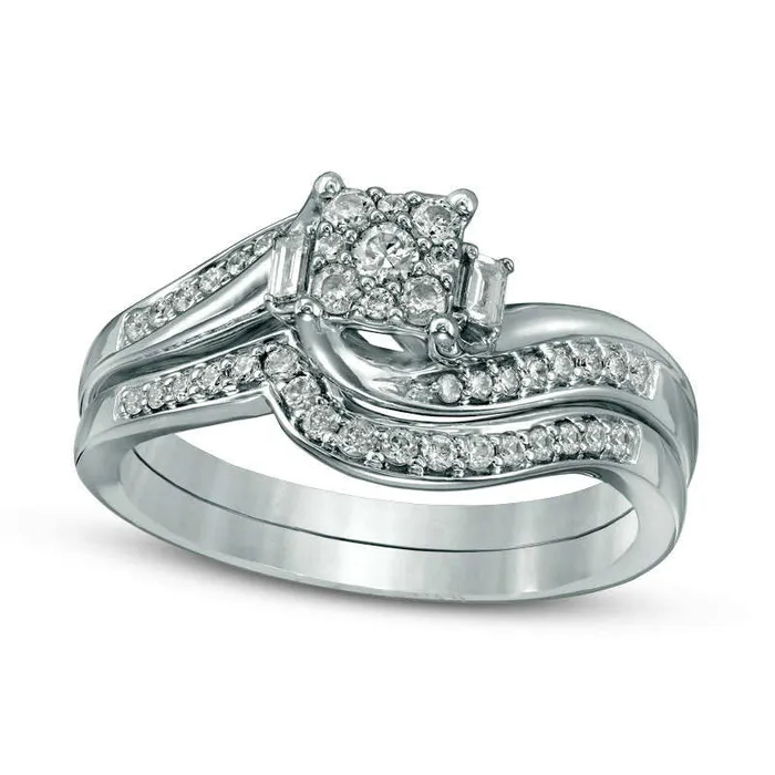 Goldia Rings 033 CT TW Composite Natural Diamond Bypass Swirl Bridal Engagement Ring Set in Solid 10K White Gold Goldia Rings 033 CT TW Composite Natural Diamond Bypass Swirl Bridal Engagement Ring Set in Solid 10K White Gold