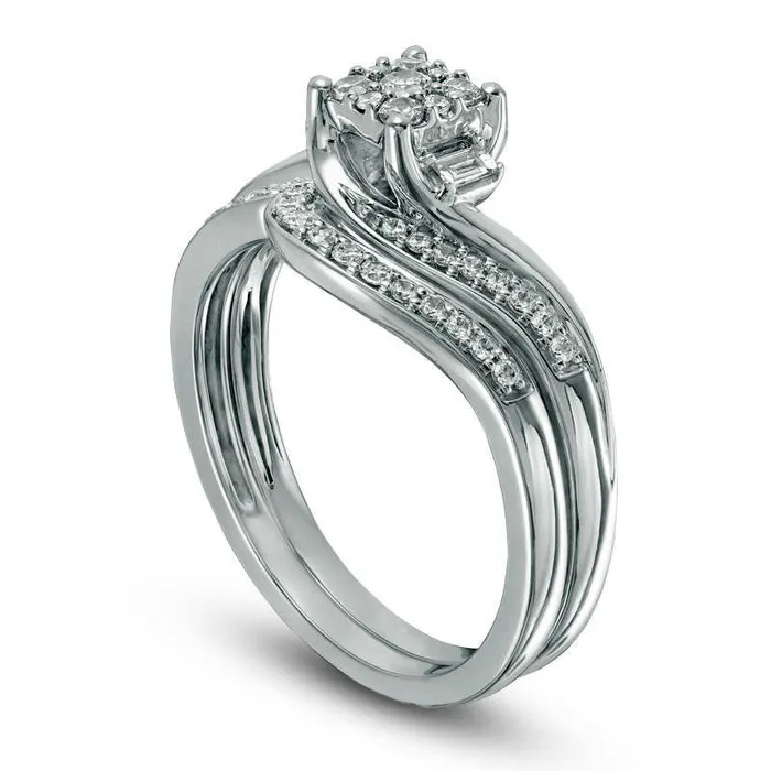 Goldia Rings 033 CT TW Composite Natural Diamond Bypass Swirl Bridal Engagement Ring Set in Solid 10K White Gold Goldia Rings 033 CT TW Composite Natural Diamond Bypass Swirl Bridal Engagement Ring Set in Solid 10K White Gold