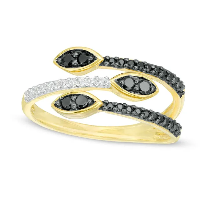 Goldia Rings 033 CT TW Enhanced Black and White Natural Diamond Marquise Multi Wrap Ring in Solid 10K Yellow Gold Goldia Rings 033 CT TW Enhanced Black and White Natural Diamond Marquise Multi Wrap Ring in Solid 10K Yellow Gold