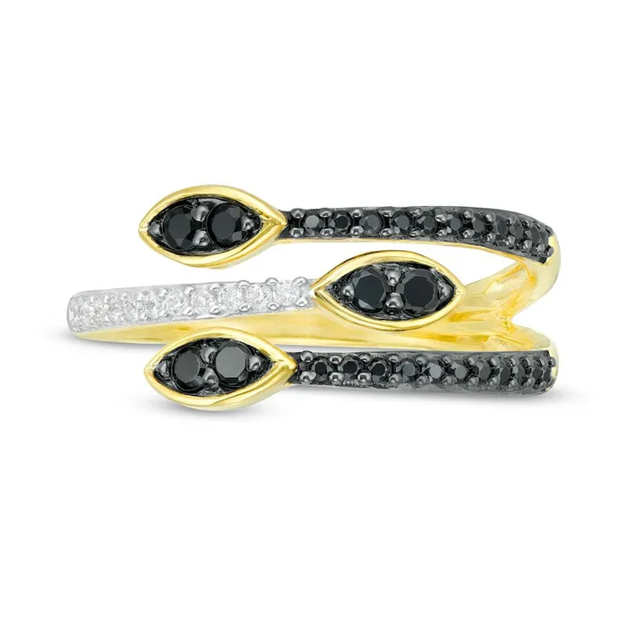 Goldia Rings 033 CT TW Enhanced Black and White Natural Diamond Marquise Multi Wrap Ring in Solid 10K Yellow Gold Goldia Rings 033 CT TW Enhanced Black and White Natural Diamond Marquise Multi Wrap Ring in Solid 10K Yellow Gold