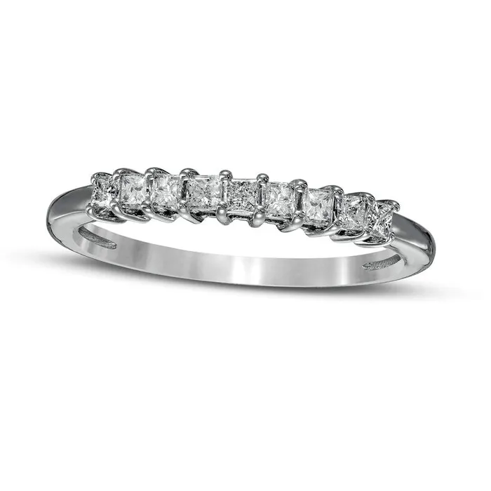 Goldia Rings 033 CT TW PrincessCut Natural Diamond Nine Stone Anniversary Band in Solid 10K White Gold Goldia Rings 033 CT TW PrincessCut Natural Diamond Nine Stone Anniversary Band in Solid 10K White Gold