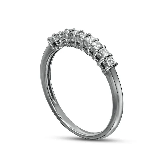 Goldia Rings 033 CT TW PrincessCut Natural Diamond Nine Stone Anniversary Band in Solid 10K White Gold Goldia Rings 033 CT TW PrincessCut Natural Diamond Nine Stone Anniversary Band in Solid 10K White Gold