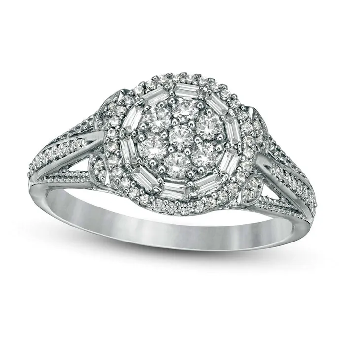 Goldia Rings 050 CT TW Composite Natural Diamond Frame LeafSides Split Shank Engagement Ring in Sterling Silver