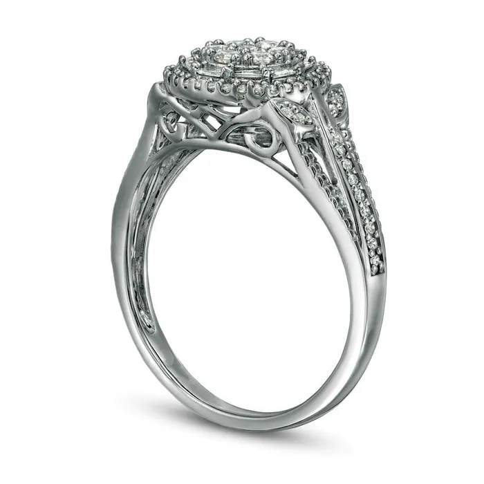 Goldia Rings 050 CT TW Composite Natural Diamond Frame LeafSides Split Shank Engagement Ring in Sterling Silver Goldia Rings 050 CT TW Composite Natural Diamond Frame LeafSides Split Shank Engagement Ring in Sterling Silver