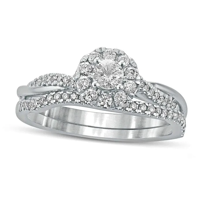 Goldia Rings 050 CT TW Natural Diamond Frame Twist Shank Bridal Engagement Ring Set in Solid 10K White Gold Goldia Rings 050 CT TW Natural Diamond Frame Twist Shank Bridal Engagement Ring Set in Solid 10K White Gold