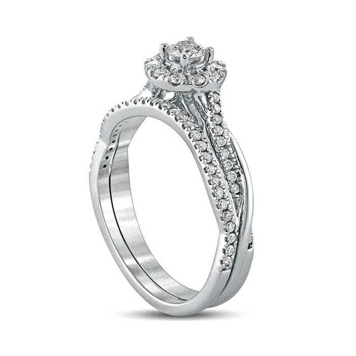 Goldia Rings 050 CT TW Natural Diamond Frame Twist Shank Bridal Engagement Ring Set in Solid 10K White Gold Goldia Rings 050 CT TW Natural Diamond Frame Twist Shank Bridal Engagement Ring Set in Solid 10K White Gold