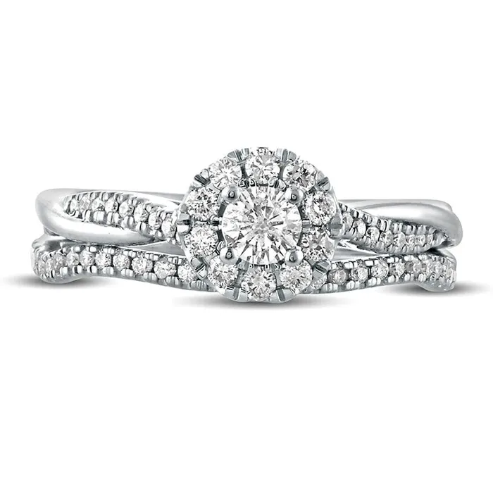 Goldia Rings 050 CT TW Natural Diamond Frame Twist Shank Bridal Engagement Ring Set in Solid 10K White Gold Goldia Rings 050 CT TW Natural Diamond Frame Twist Shank Bridal Engagement Ring Set in Solid 10K White Gold
