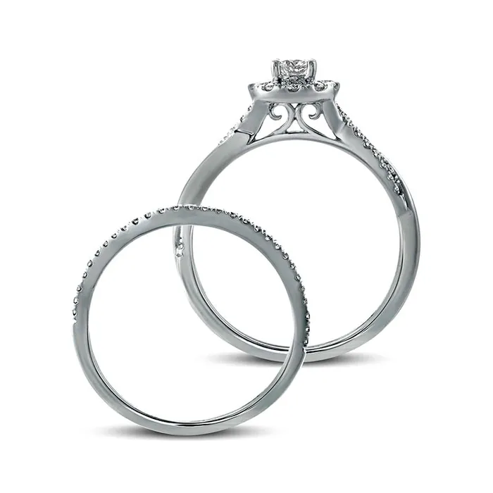Goldia Rings 050 CT TW Natural Diamond Frame Twist Shank Bridal Engagement Ring Set in Solid 10K White Gold Goldia Rings 050 CT TW Natural Diamond Frame Twist Shank Bridal Engagement Ring Set in Solid 10K White Gold