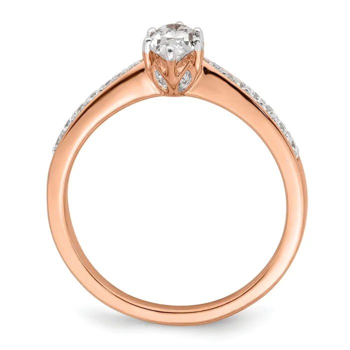 Goldia Rings 050ct CZ Solid Real 14k Rose Polish 12ct Oval Leaf Design Dia Ring
