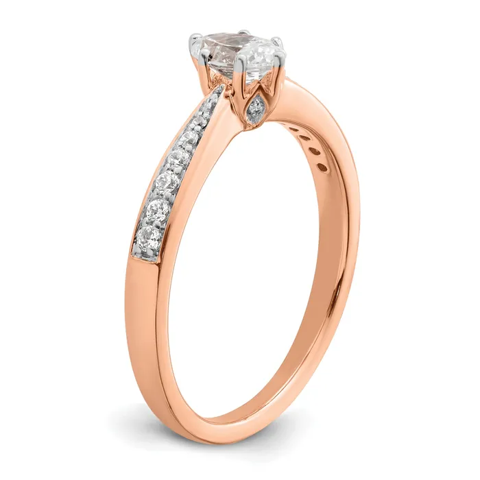 Goldia Rings 050ct CZ Solid Real 14k Rose Polish 12ct Oval Leaf Design Dia Ring