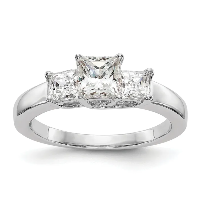 Goldia Rings 050ct CZ Solid Real 14K White Gold 3Stone Engagement Ring