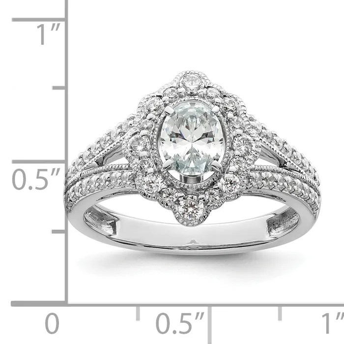 Goldia Rings 050ct CZ Solid Real 14K White Gold Vintage Oval Halo Dia Engage Ring