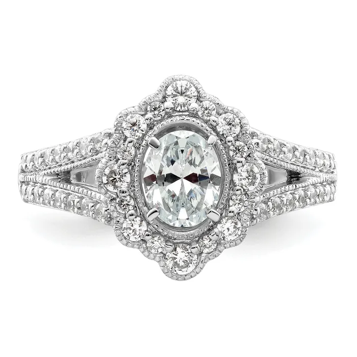 Goldia Rings 050ct CZ Solid Real 14K White Gold Vintage Oval Halo Dia Engage Ring