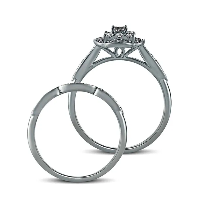 Goldia Rings 063 CT TW EmeraldCut Natural Diamond Quatrefoil Frame ArtDeco Bridal Engagement Ring Set in Solid 10K White Gold Goldia Rings 063 CT TW EmeraldCut Natural Diamond Quatrefoil Frame ArtDeco Bridal Engagement Ring Set in Solid 10K White Gold