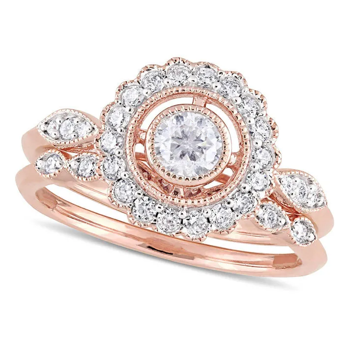 Goldia Rings 075 CT TW Natural Diamond Frame Antique VintageStyle Bridal Engagement Ring Set in Solid 10K Rose Gold Goldia Rings 075 CT TW Natural Diamond Frame Antique VintageStyle Bridal Engagement Ring Set in Solid 10K Rose Gold