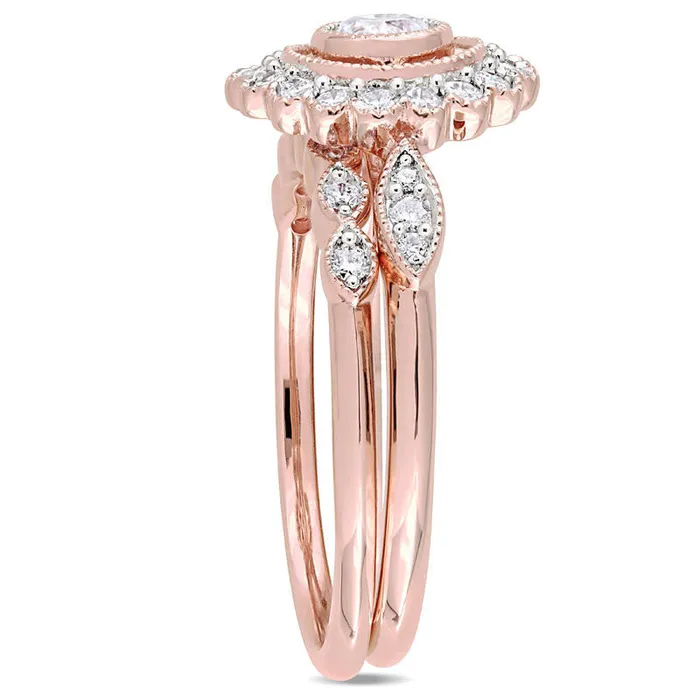 Goldia Rings 075 CT TW Natural Diamond Frame Antique VintageStyle Bridal Engagement Ring Set in Solid 10K Rose Gold Goldia Rings 075 CT TW Natural Diamond Frame Antique VintageStyle Bridal Engagement Ring Set in Solid 10K Rose Gold