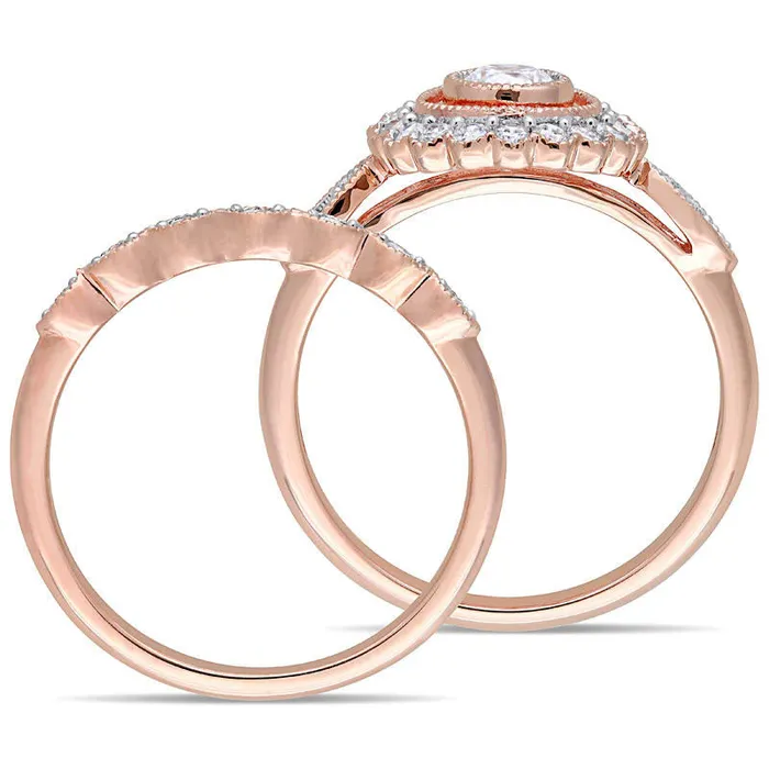 Goldia Rings 075 CT TW Natural Diamond Frame Antique VintageStyle Bridal Engagement Ring Set in Solid 10K Rose Gold Goldia Rings 075 CT TW Natural Diamond Frame Antique VintageStyle Bridal Engagement Ring Set in Solid 10K Rose Gold